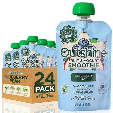 Outshine Smoothie Blueberry Pear Yogurt Smoothie Pouches - Fruit Pouches, Ready-to-Drink Smoothies, Kids & Adults Pureed Foods -