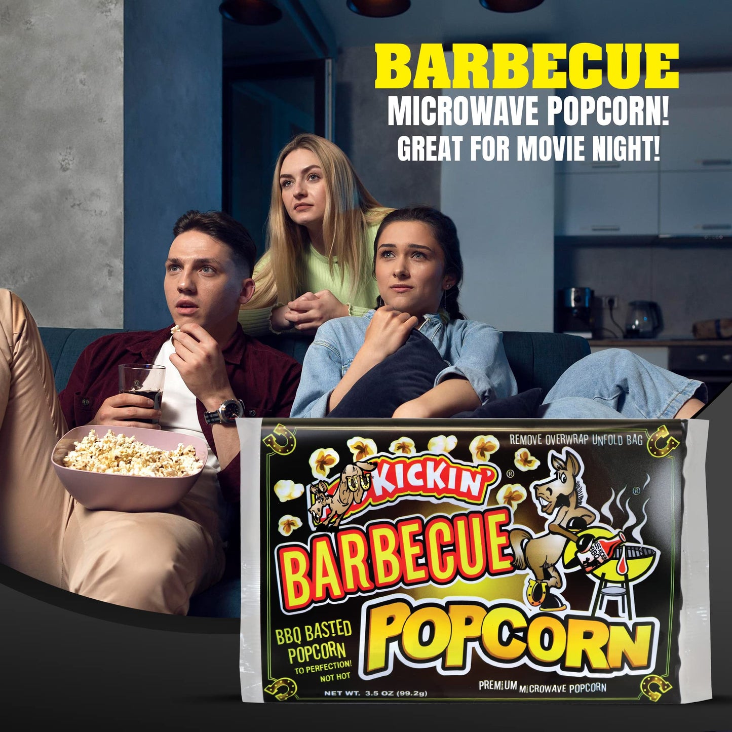 ASS KICKIN BBQ Microwave Popcorn - 6 Pack, 3.5 Ounce Bags - Gourmet Snack for Movie Night