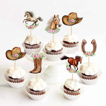 36 Pack Horse Cupcake Toppers Flower Horse Cupcake Picks Horse Racing Party Baby Shower Wedding Girls Birthday Party Cake Decora