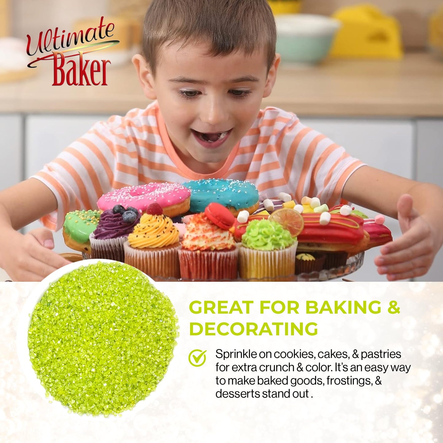 Ultimate Baker - Sanding Sugar, Green - Vibrant Color Baking & Decorating Sugar With Premium Texture For Desserts & Confections