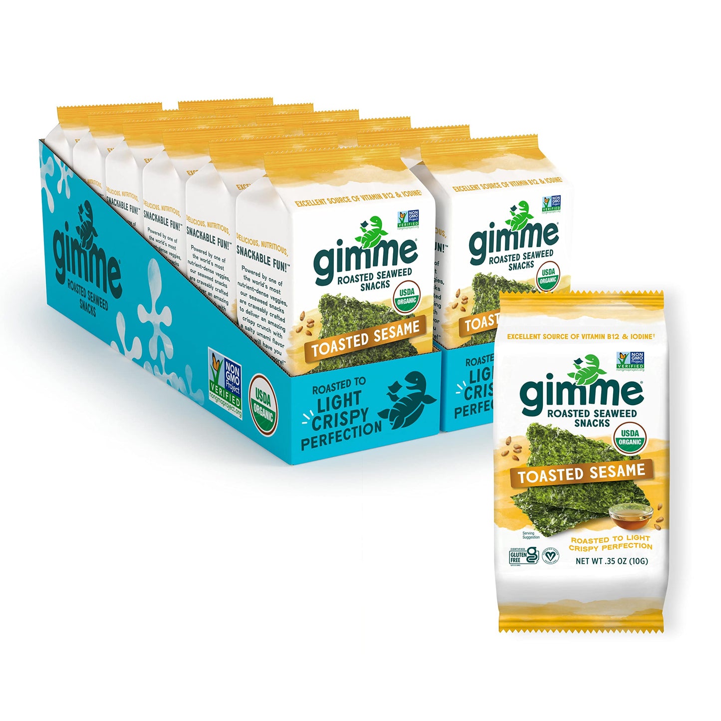 Gimme Seaweed - Toasted Sesame - 12 Count Sharing Size - Organic Roasted Seaweed Sheets - Keto, Vegan, Gluten Free - Great Sourc