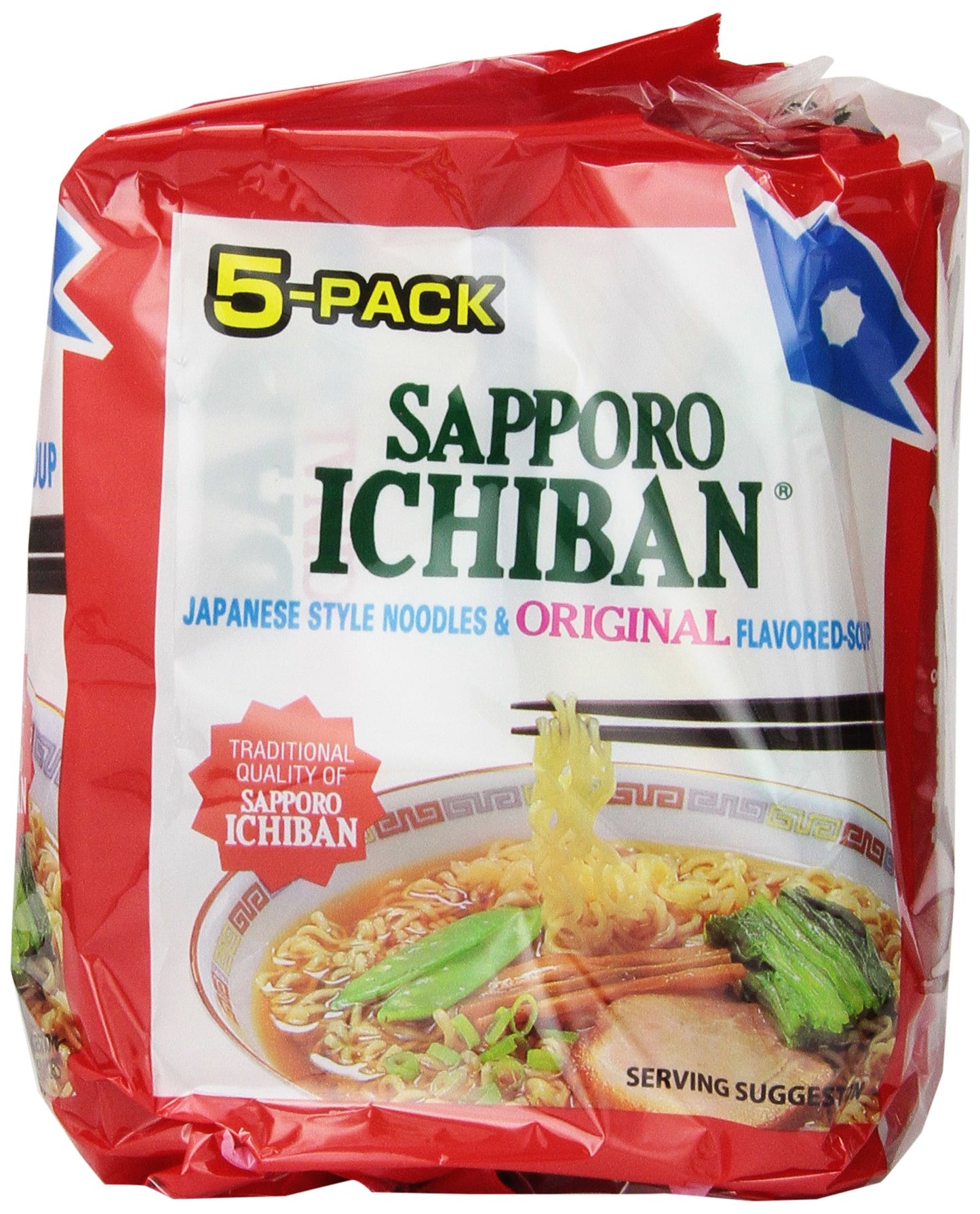 Stickerless New [Sapporo Ichiban] Ramen Noodles, Original Soy Sauce Flavor, No.1 Tasting Japanese Instant Noodles (Pack Of 6)