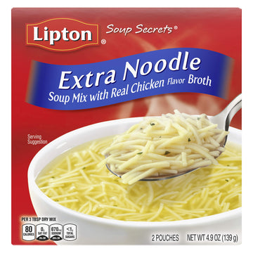 Lipton Soup Secrets Instant Soup Mix For a Warm Bowl of Soup Extra Noodle Soup Made With Real Chicken Broth Flavor, 5 Ounce (Pac