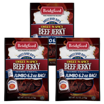 Bridgford Sweet Baby Rays Beef Jerky Sweet N Spicy 6.2 Oz Pack Of 3 - High Protein Sweet And Spicy Beef Jerky For Your Dietary P