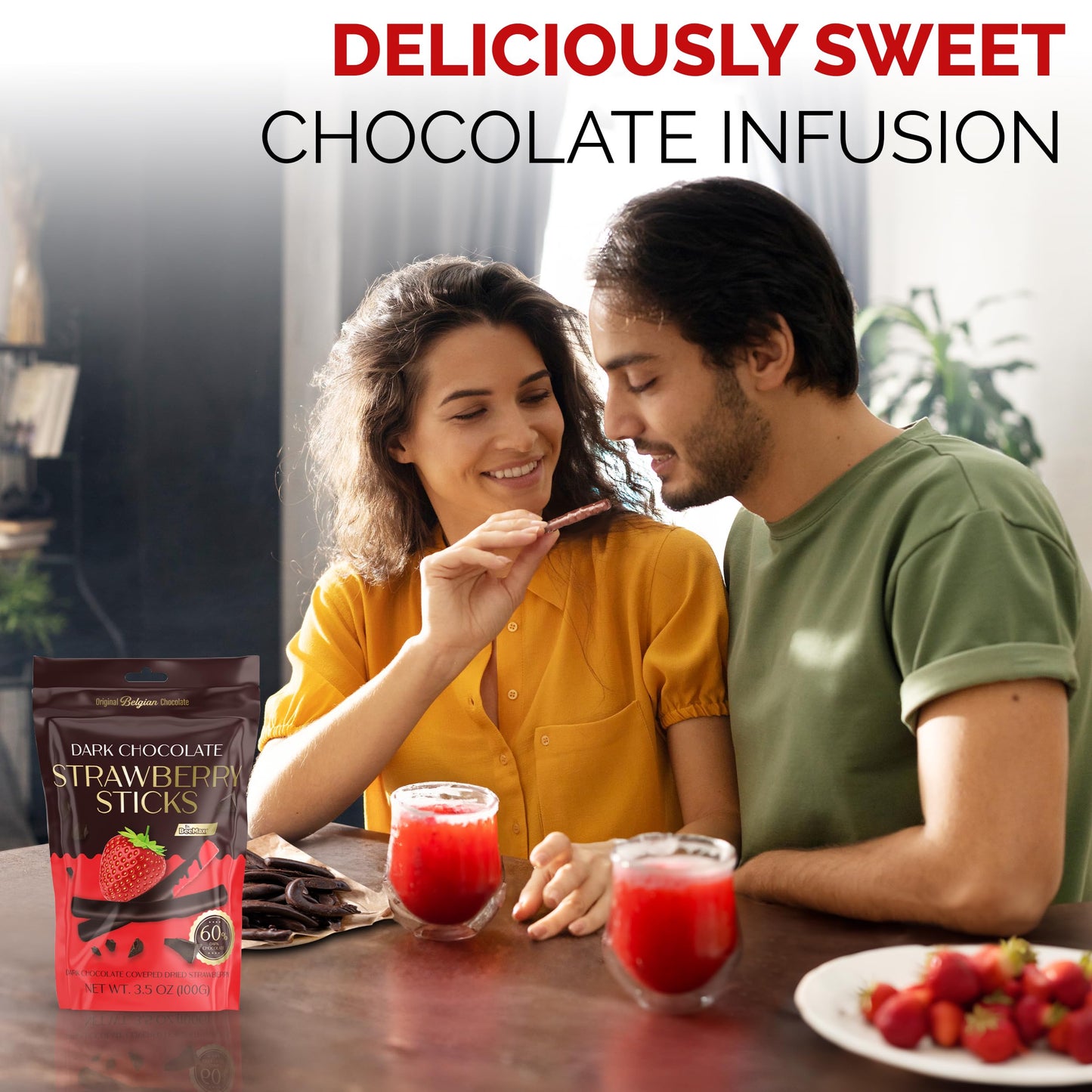 BEEMAX Belgian Chocolate Covered Fruit Sticks - Gourmet Dried Fruit Treat, 3.5 oz Pouch, Dark Chocolate, Non-GMO