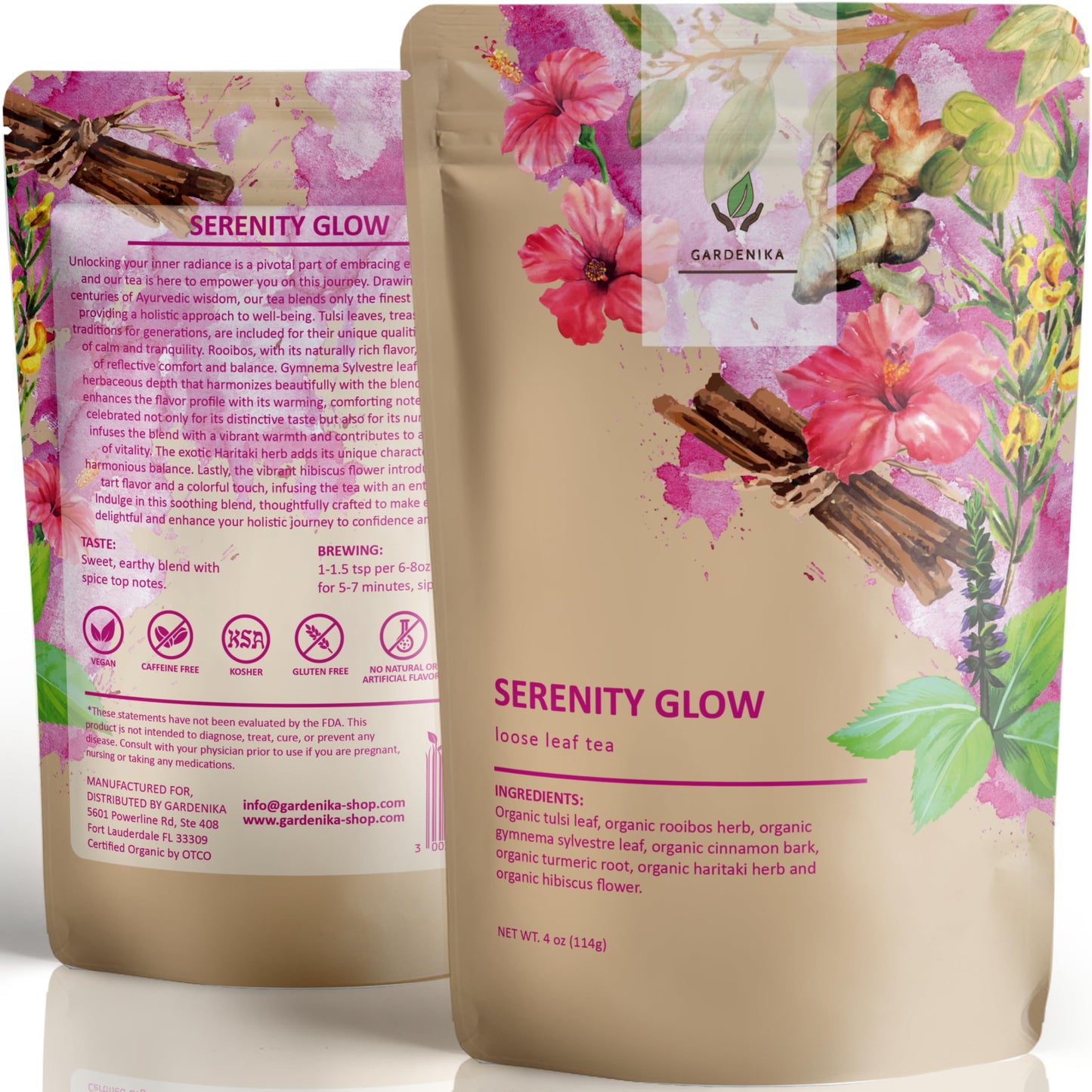 Gardenika Organic Loose Leaf Tea, Herbal, Caffeine-Free, Ayurvedic Blend, 4 oz