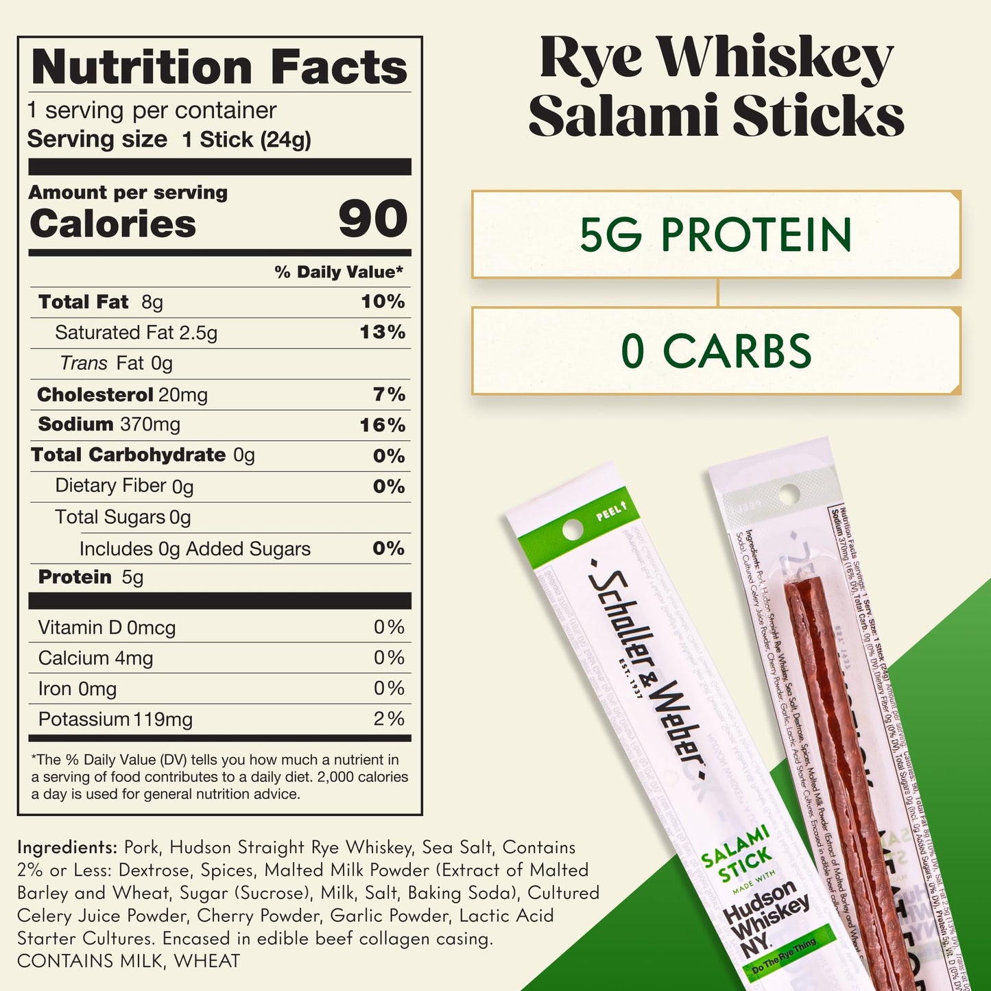 Schaller & Weber Smoked Salami Sticks, Gluten Free Protein Snack, 0.85 Oz (Pack of 6)