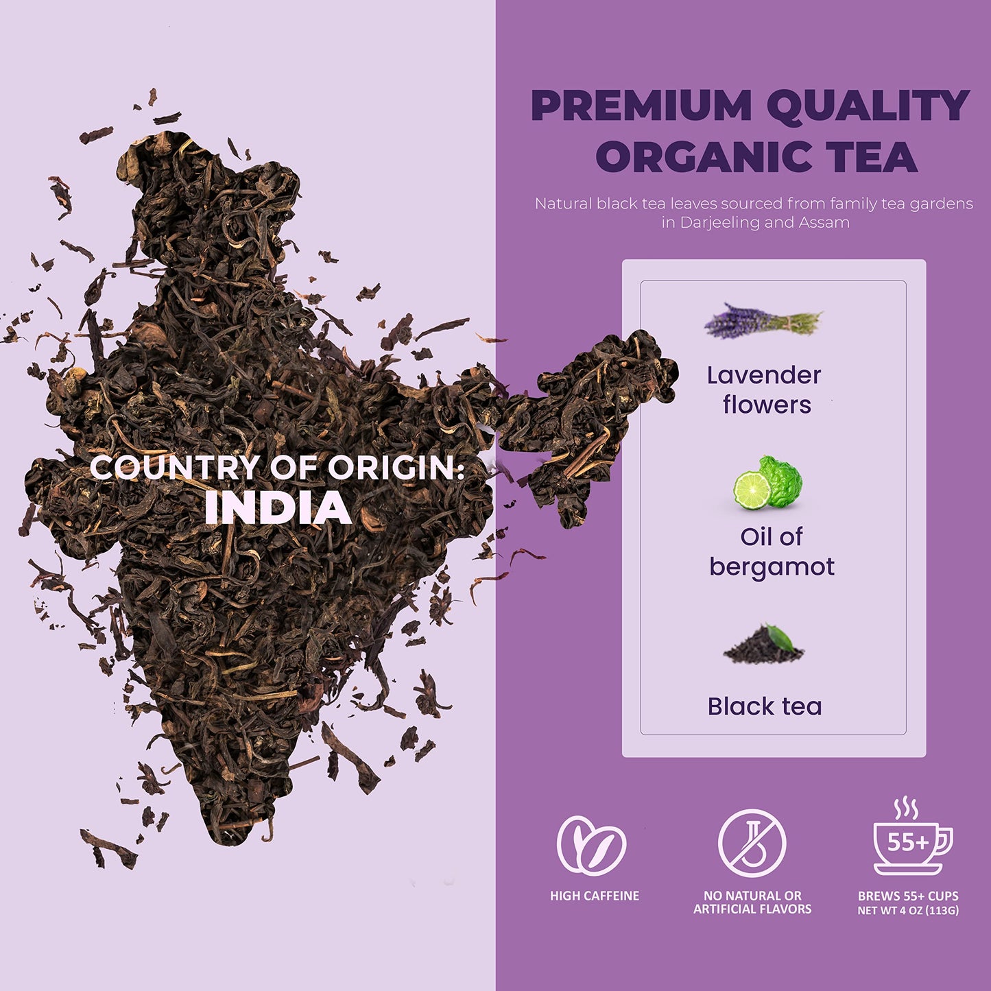 Gardenika Organic Earl Grey Loose Leaf Tea with Lavender and Bergamot Oil, Caffeinated Black Leaves, Kosher, No Natural or Artif
