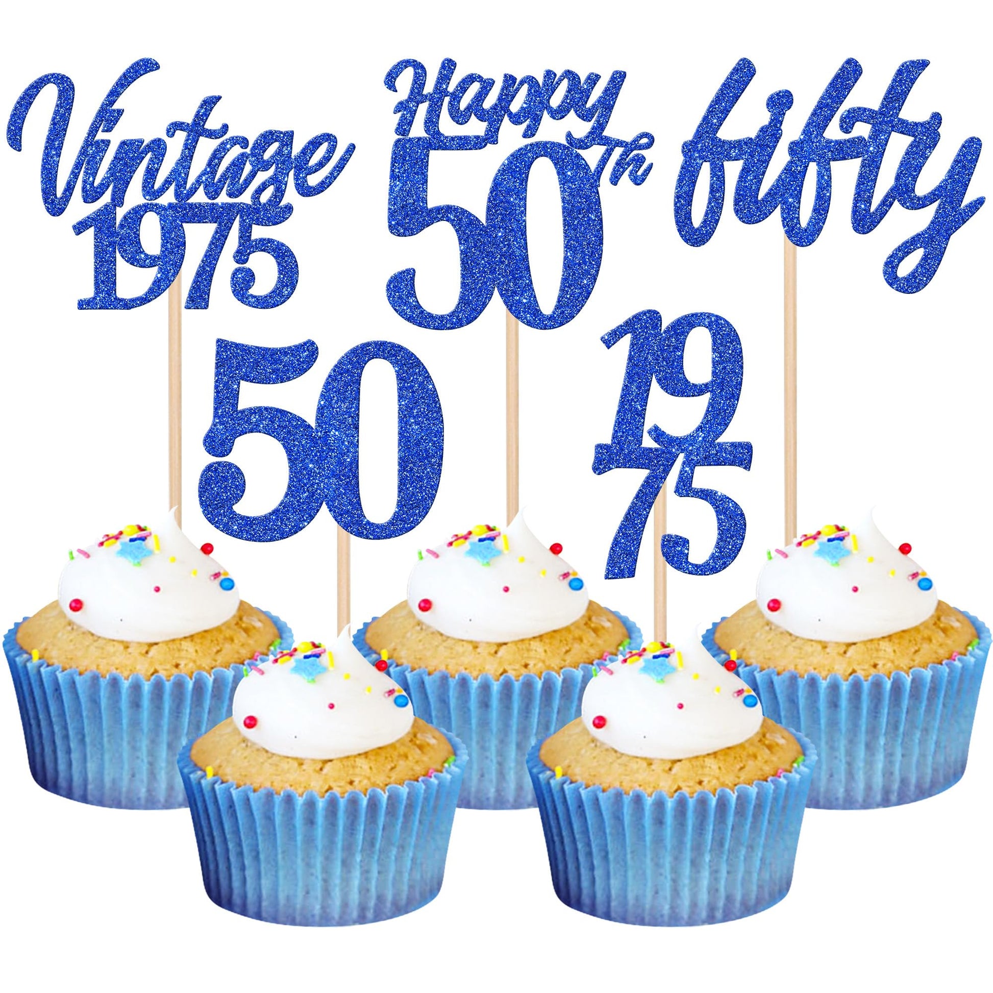 30PCS Happy 50th Birthday Cupcake Toppers Cheers to 50 Vintage 1975 Cupcake Picks Hello 50 Fifty 50th Birthday Decorations for 5