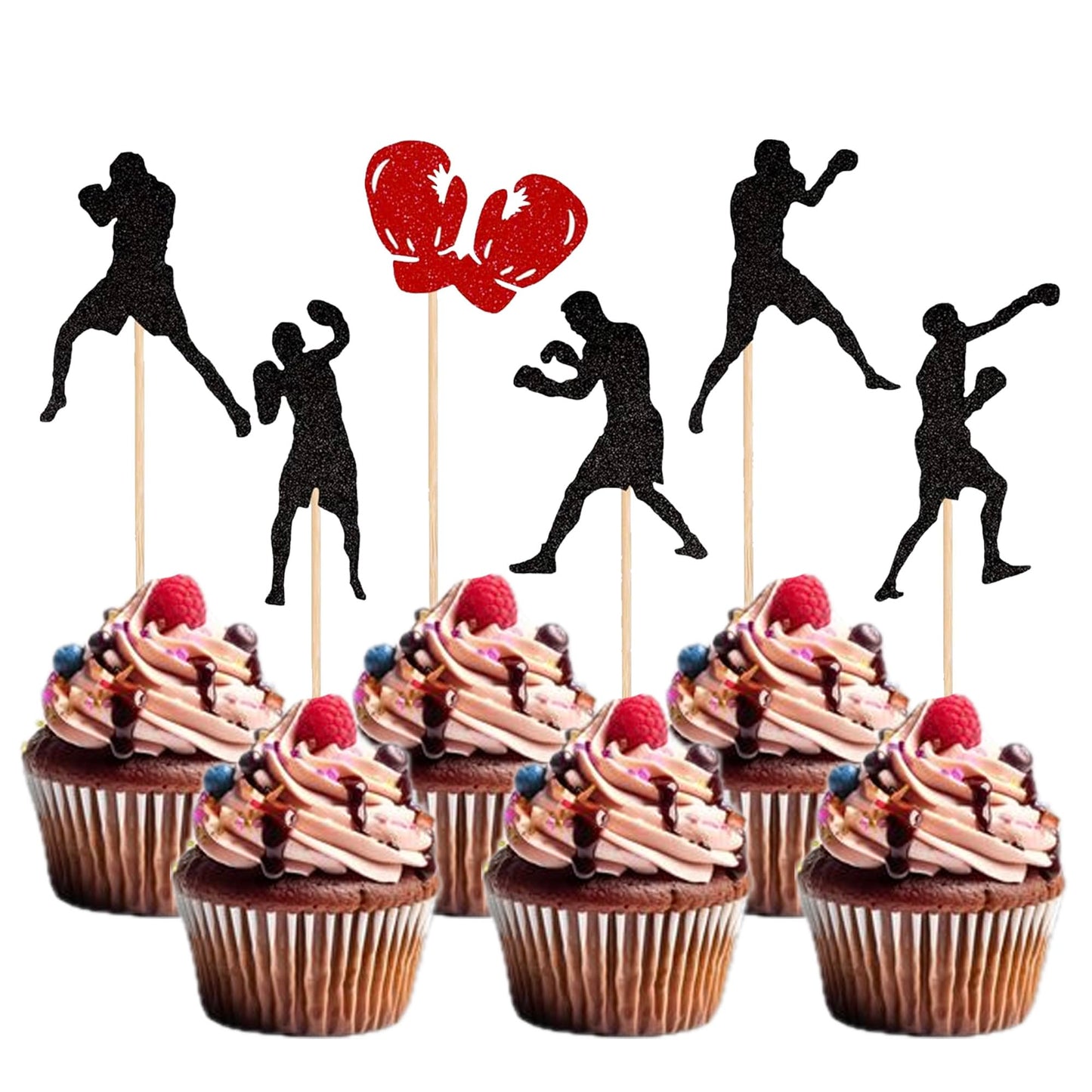 YCTHUNFISH 36 Pack Boxing Cupcake Toppers - Glitter Boxing Gloves, Gym Theme Decorations for Baby Shower, Birthday Party
