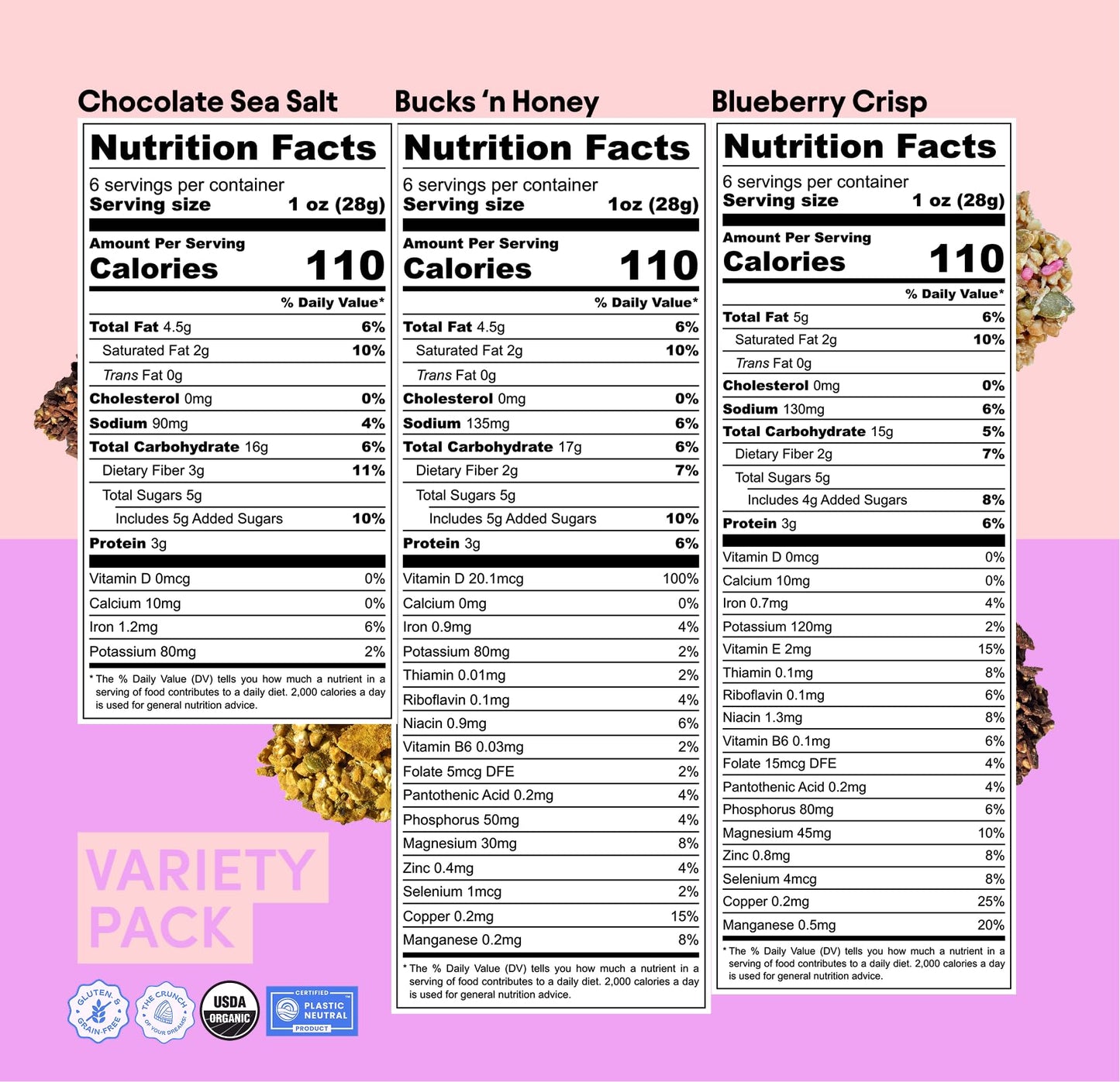 Lil Bucks Clusterbucks Superfood Clusters - Grain-Free Keto Granola, Gluten-Free, Organic, 6 Ounce (Pack of 6), Variety #1
