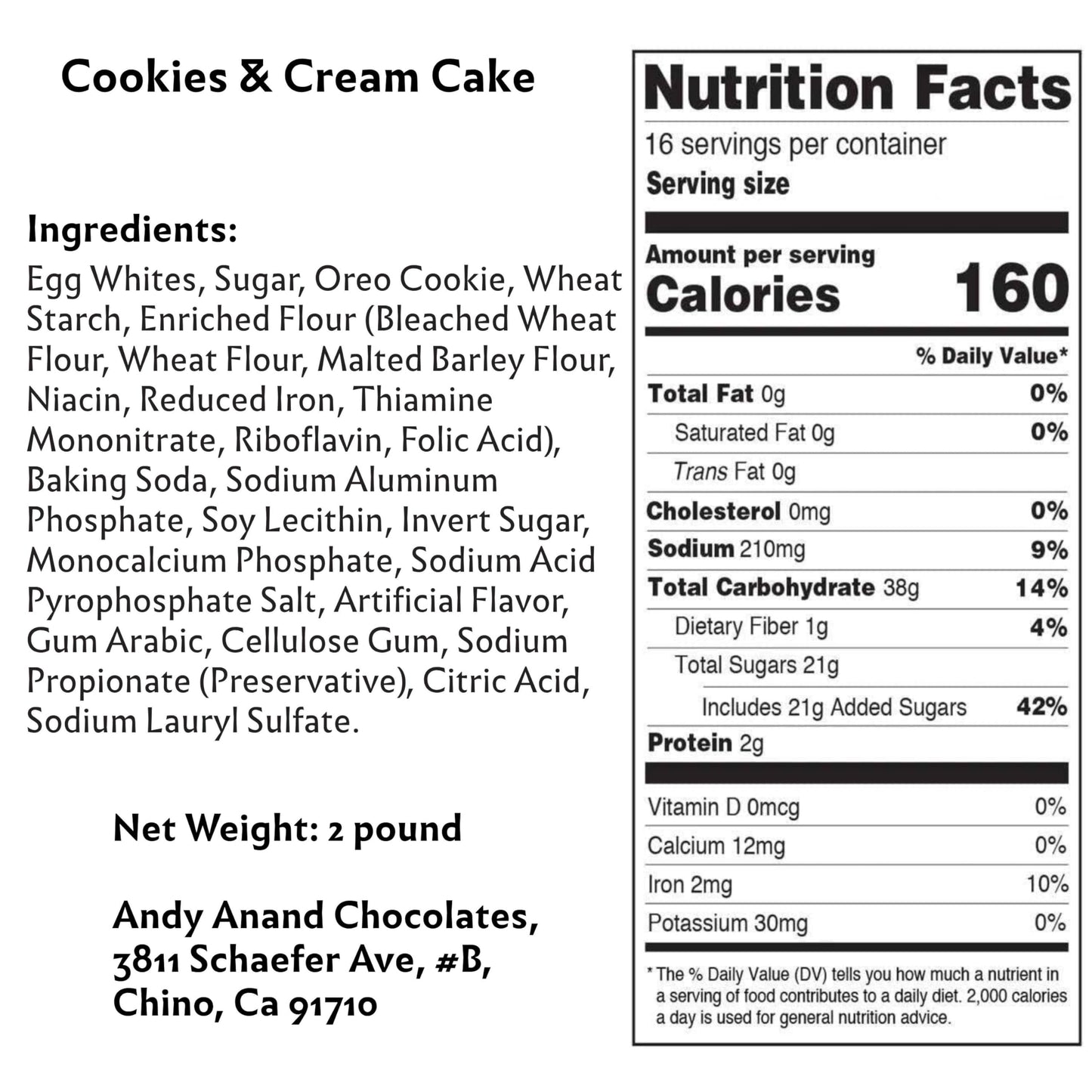 Andy Anand Exquisite 9'' Cookies & Cream Cake Made Fresh Daily, Delicious Gourmet Food Gift Boxed, Succulent, Divine Birthday, V