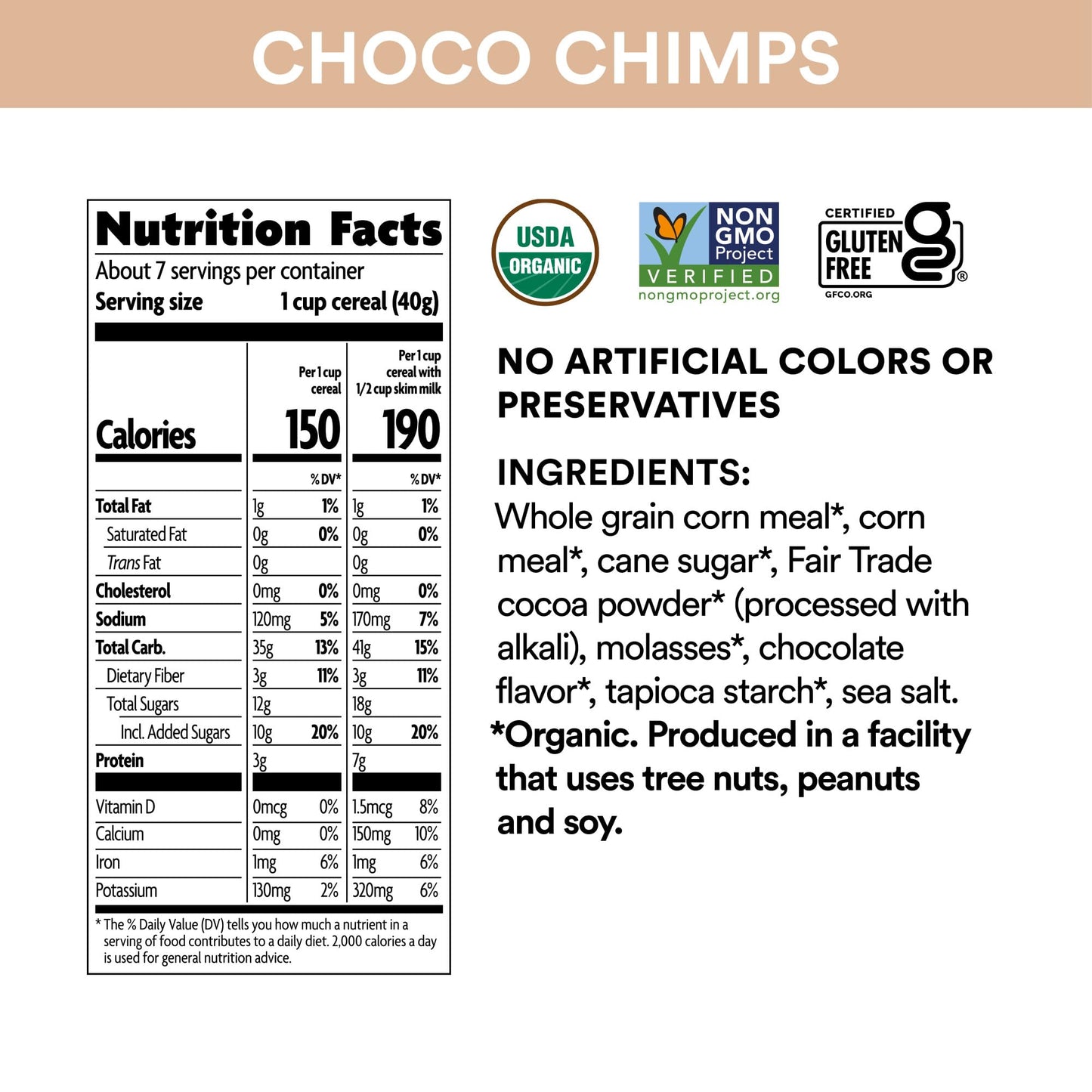 EnviroKidz Organic Choco Chimps Cereal, 10 oz (Pack of 1), Chocolate, Gluten Free, Non-GMO, Fair Trade, by Natures Path