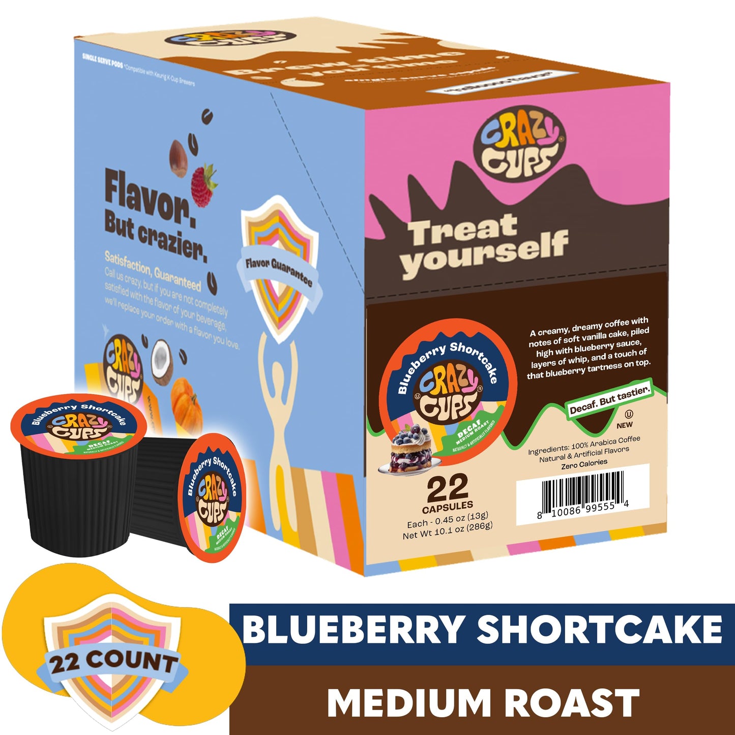 Crazy Cups Decaf Blueberry Coffee Pods, Single Serve Flavored Coffee, 22 Count Pack