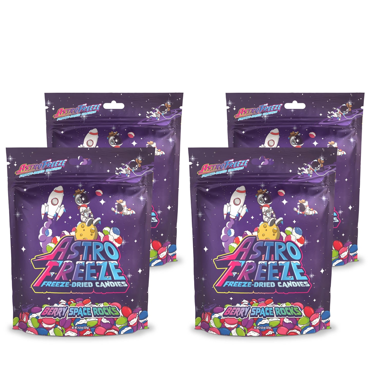 Premium Freeze Dried Berry Skittles - [4-Pack] 18Oz 1.13Lb - Berry Space Rocks Freeze Dried Candy - Flavors = Melon Berry, Wild