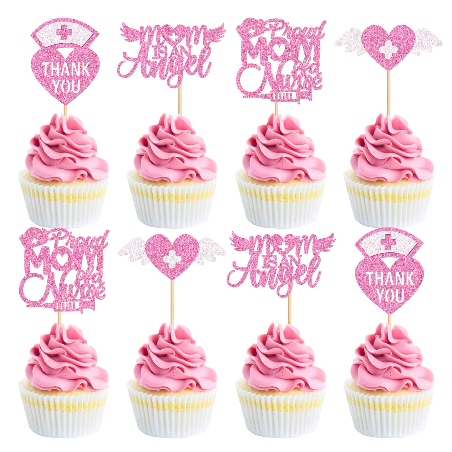 Ercadio 24Pcs Nurse Cupcake Toppers Nursing School Graduation Cupcake Picks Thank You Mom is An Angee for Medical Nurse Themed B