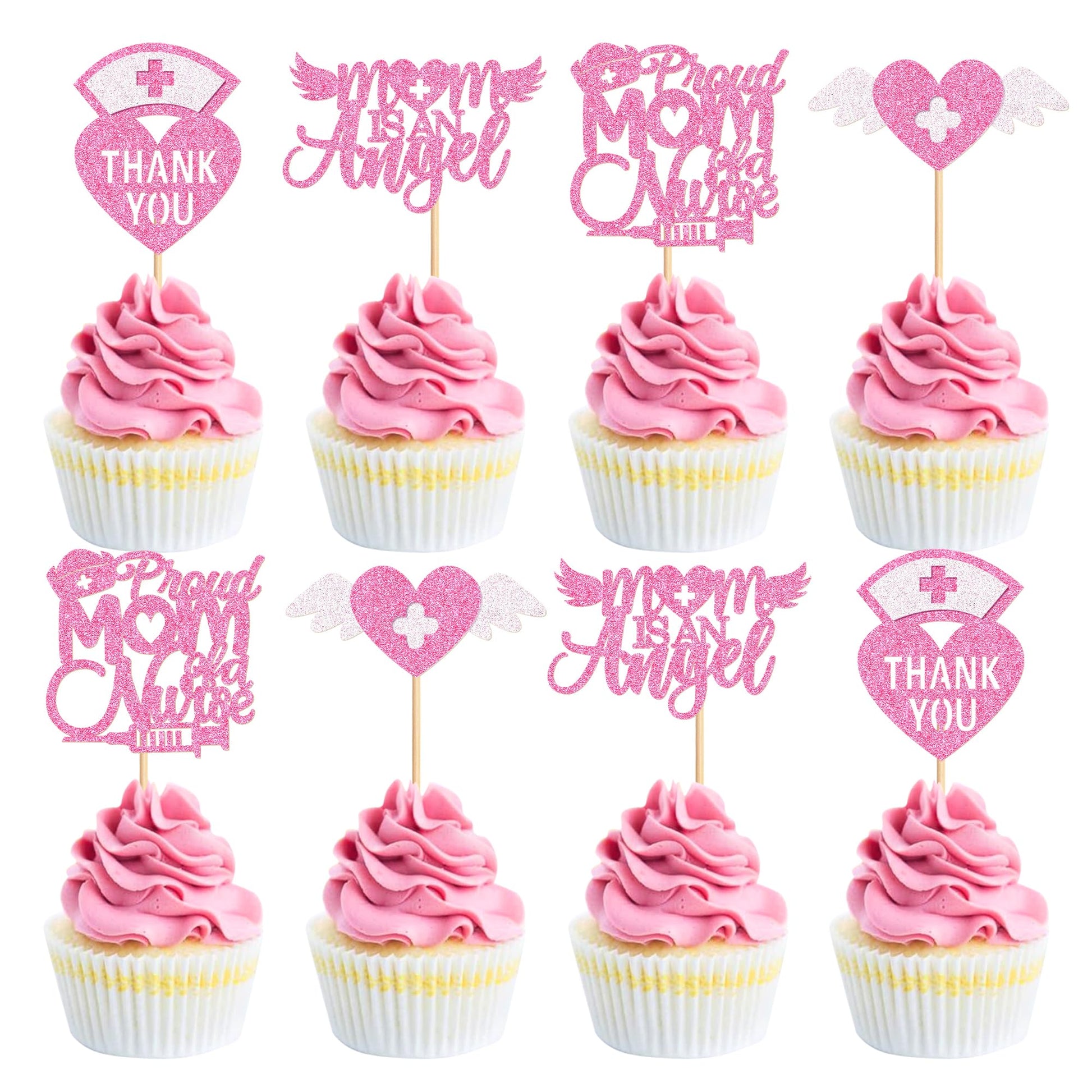 Ercadio 24Pcs Nurse Cupcake Toppers Nursing School Graduation Cupcake Picks Thank You Mom is An Angee for Medical Nurse Themed B