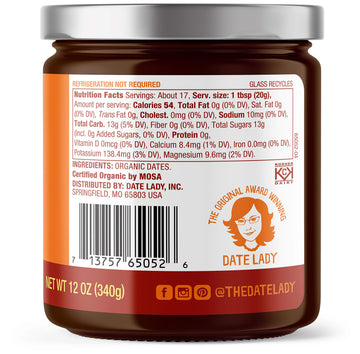 Award Winning Date Lady Organic Date Syrup 12 Oz Glass Jar | Vegan, Paleo, Gluten-Free & Kosher (2-Pack) Sugar Substitute | More Nutrition Than Maple Syrup Or Honey