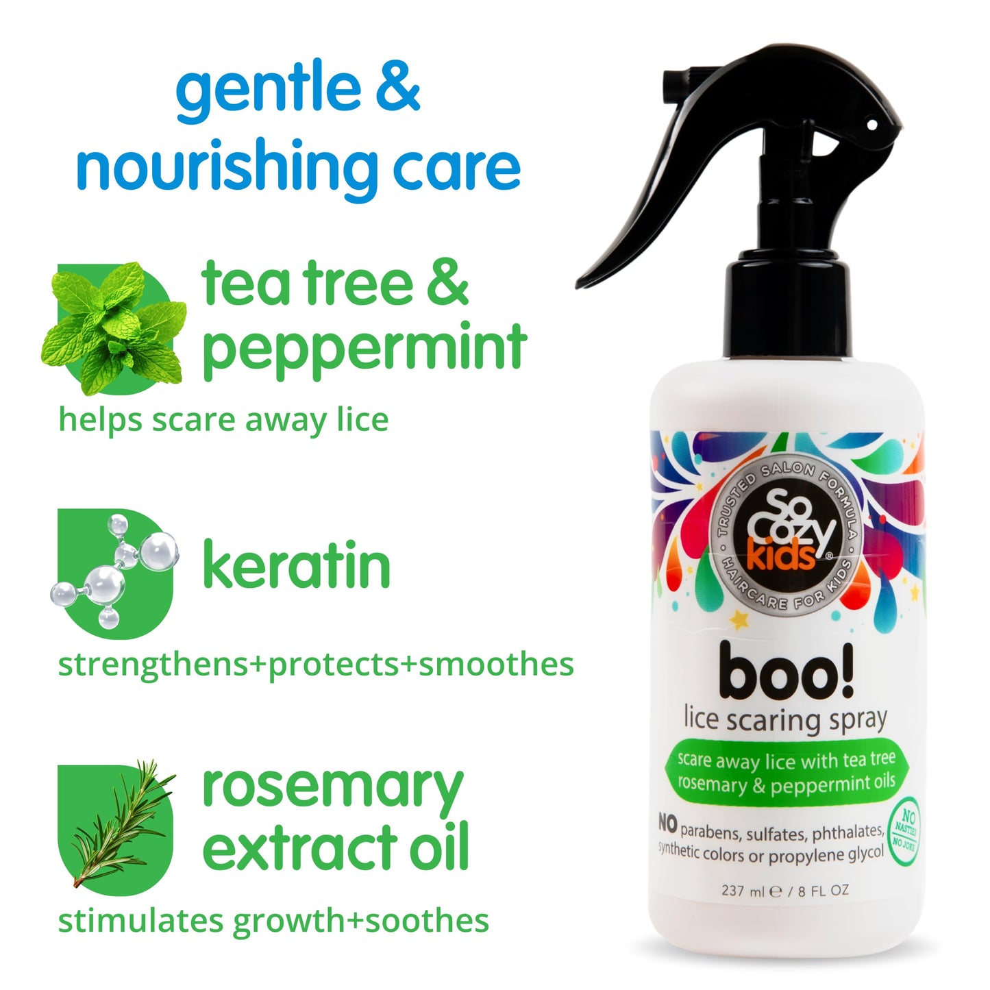 Socozy Boo Lice Scaring Spray For Kids Hair, Clinically Proven To Repel Lice, Conditioning Spray With Keratin, No Parabens, Sulf
