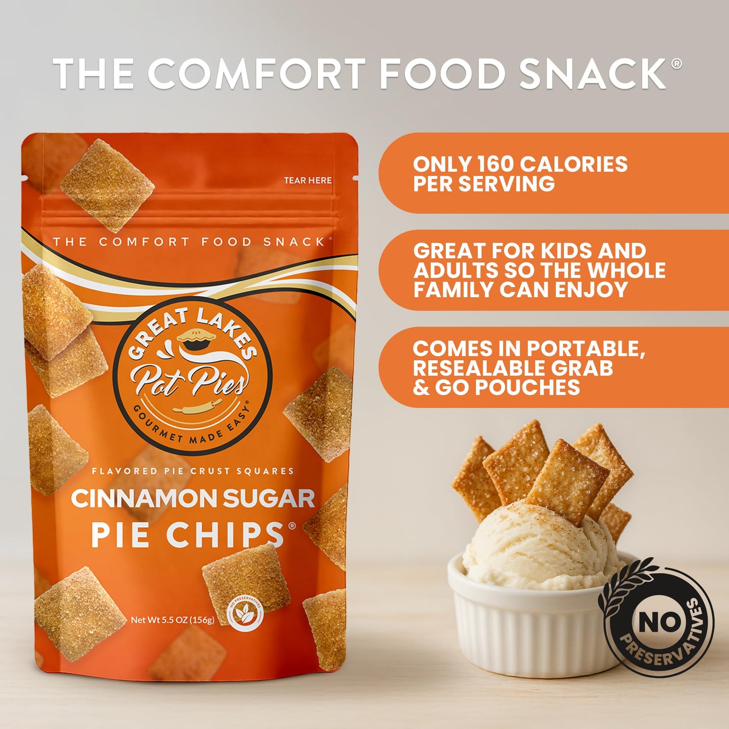 Great Lakes Pot Pies - Cinnamon Sugar Pie Chips - Crunchy Cookie Crisp - Buttery Cinnamon Snacks for mature-themeds & Kids - Cinnamon ers - 1 Pack