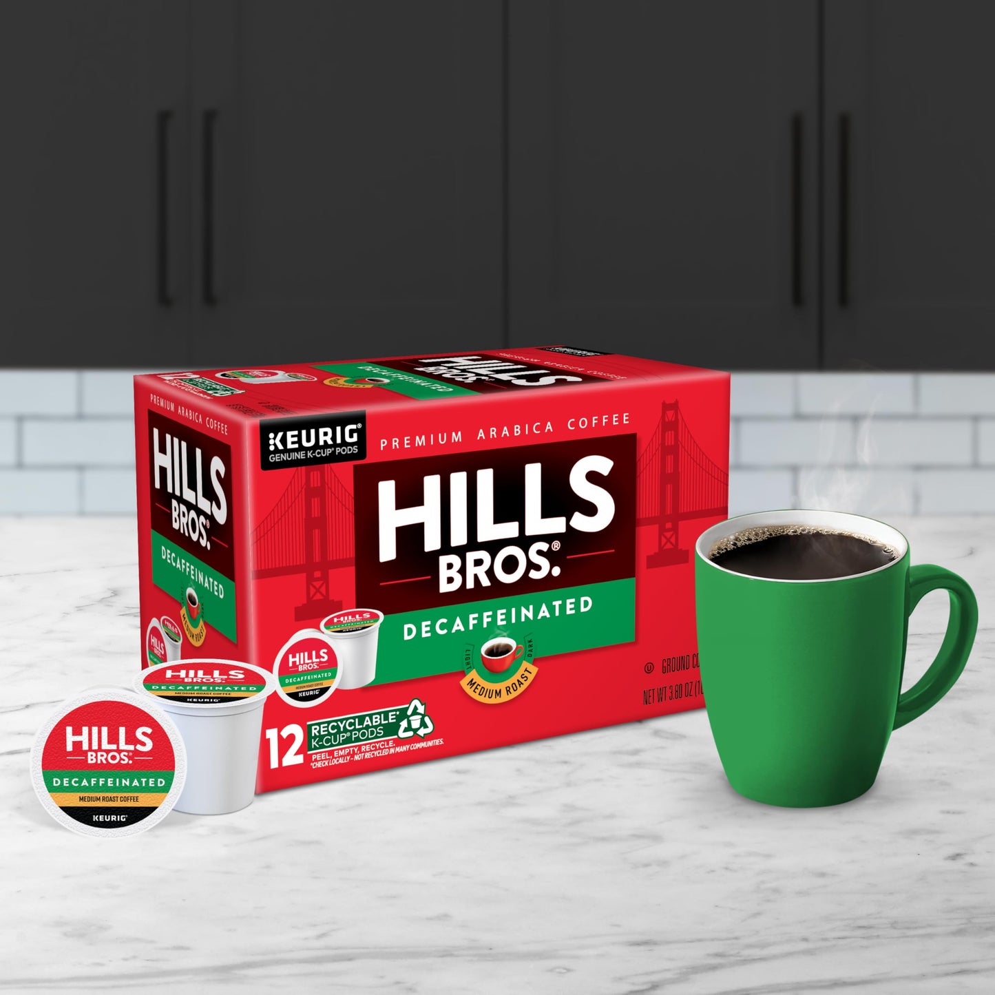Hills Bros. Decaf Blend Keurig K-Cup Pods – Medium Roast, 12 Count, Kosher