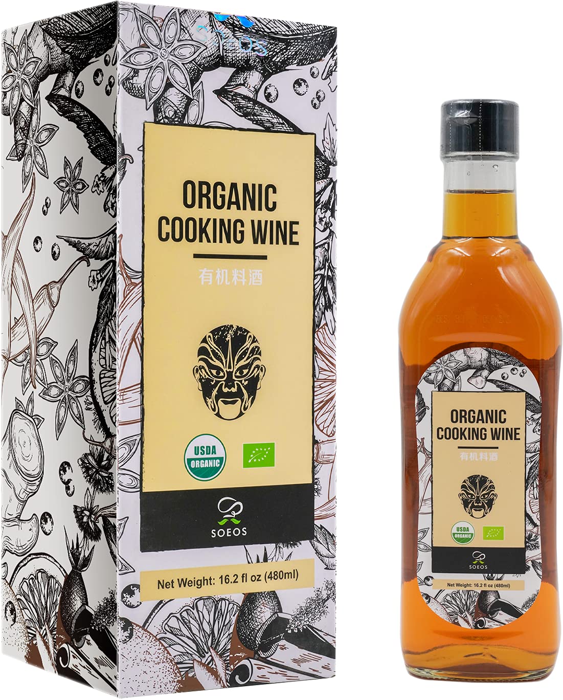 Soeos Organic Cooking Wine, 16.2 Fl Oz, Chinese Shaoxing Style, Pack of 1