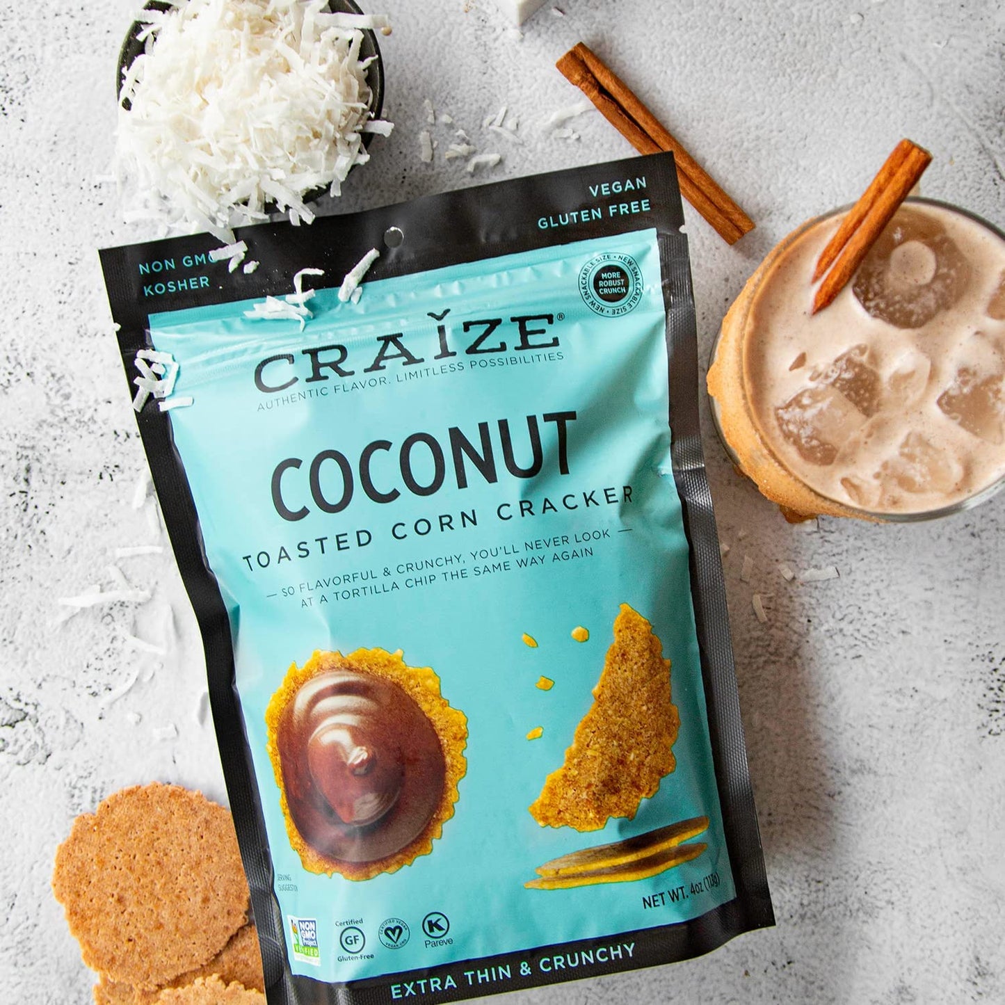 Craize Miami Mix | Sweet Corn, Coconut, Guava Crisps | Gluten Free, Vegan, Kosher, Toasted Corn Crackers | 3 pack, 4 oz each
