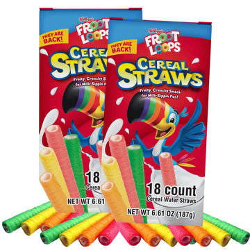 2025 Kellogg's Cereal Straws Froot Loops Edible Breakfast Straw Alternatives for Milk, 90's Childhood Nostalgic Treat for Drinki