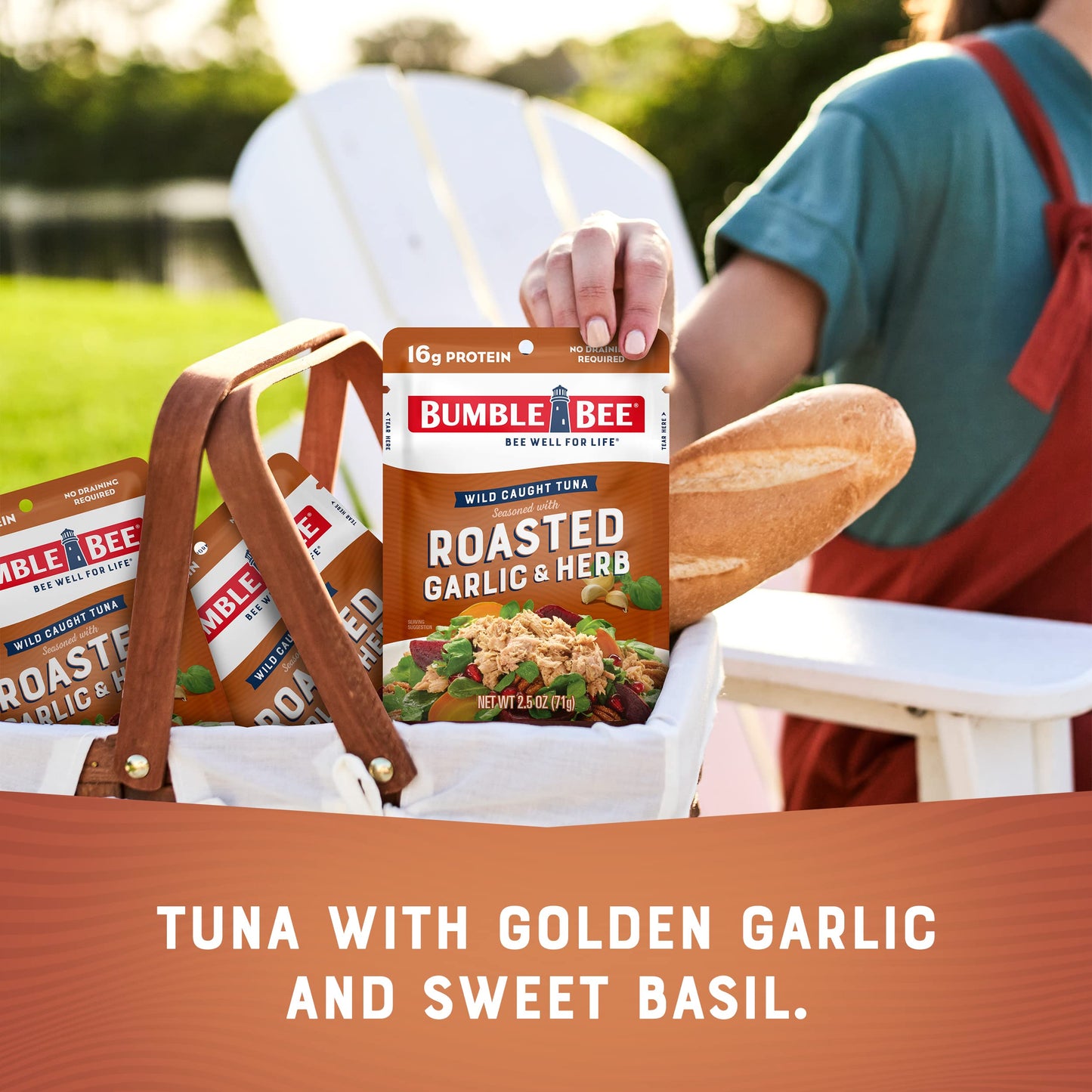 Bumble Bee Roasted Garlic & Herb Seasoned Tuna, 2.5 Oz Pouches (Pack Of 12) - Ready To Eat - Wild Caught Tuna Pouch - 16G Protein Per Serving - Gluten Free