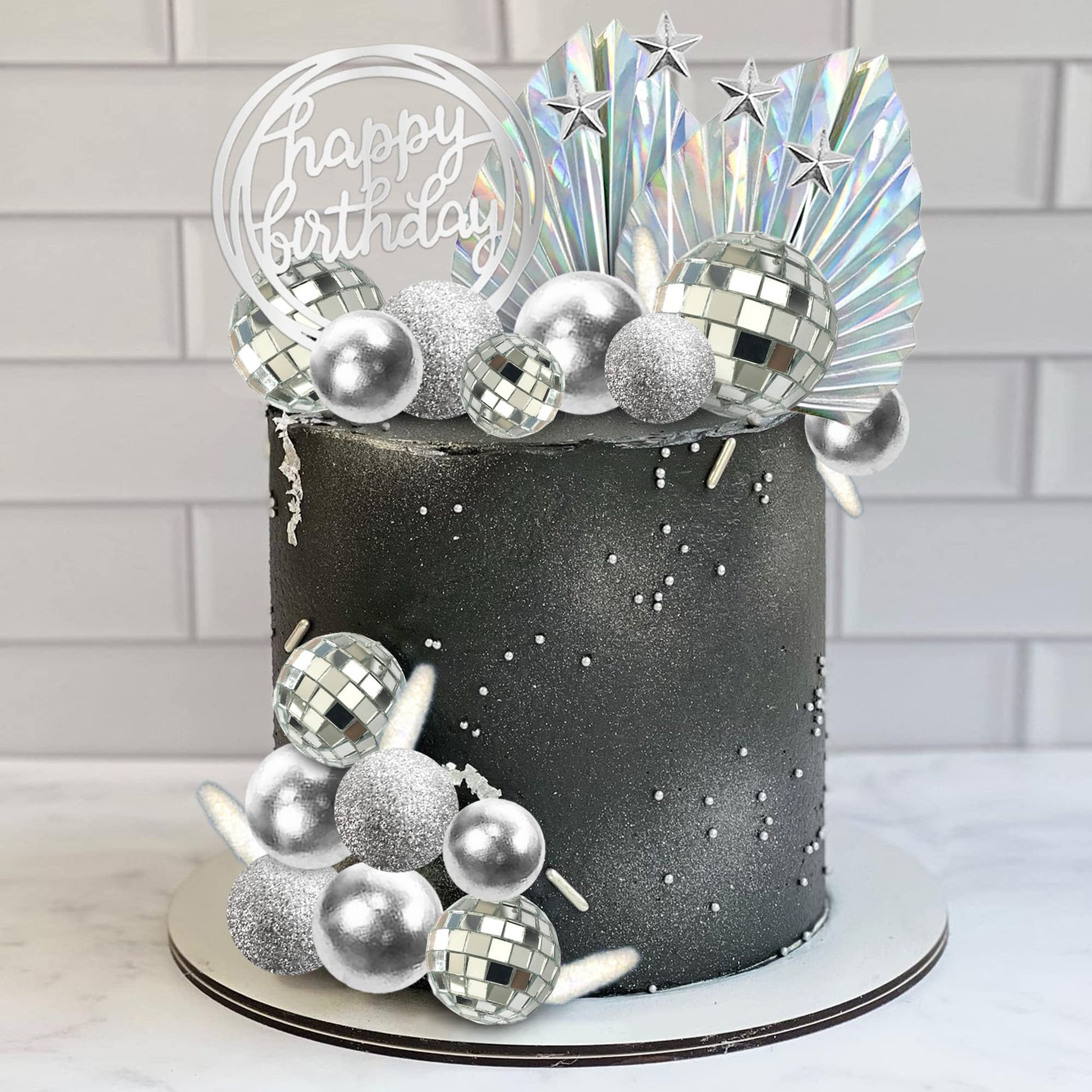 Disco Balls Cake Toppers Mirror Balls With Boho Stars Cake Decorations For 70S 80S Disco Dance Party Saturday Night Fever Suppli