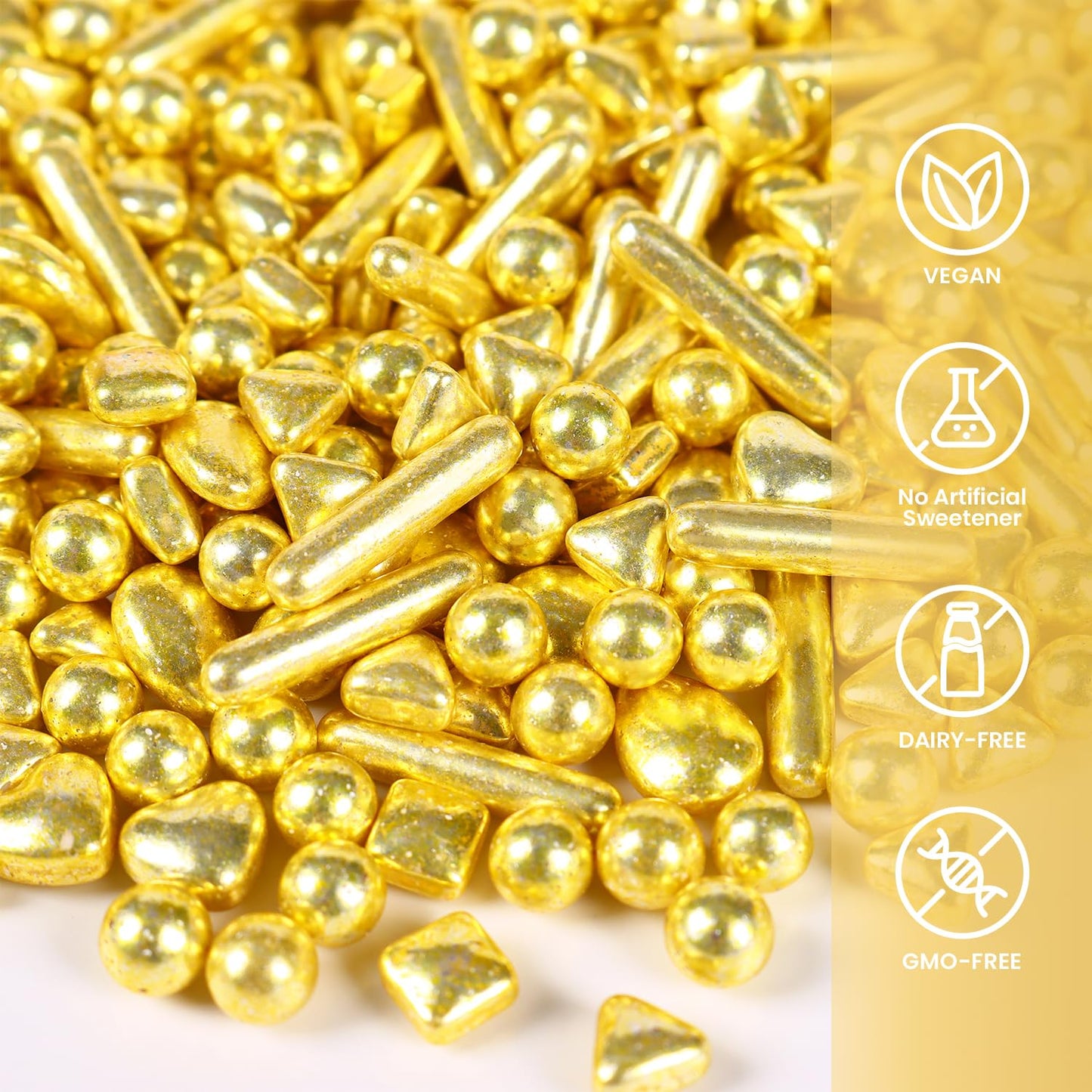 Metallic Gold Sprinkles, Sprinkles For Cake Decorating Baking Cupcake Toppers Cookie Decorations, Gold Pearls Rods Sugar For Lov
