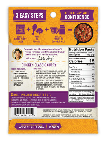 Sukhi'S Gluten-Free Indian Curry Paste - Classic Curry Sauce 3Oz (Pack Of 6), Simmer Sauce Indian Sauce