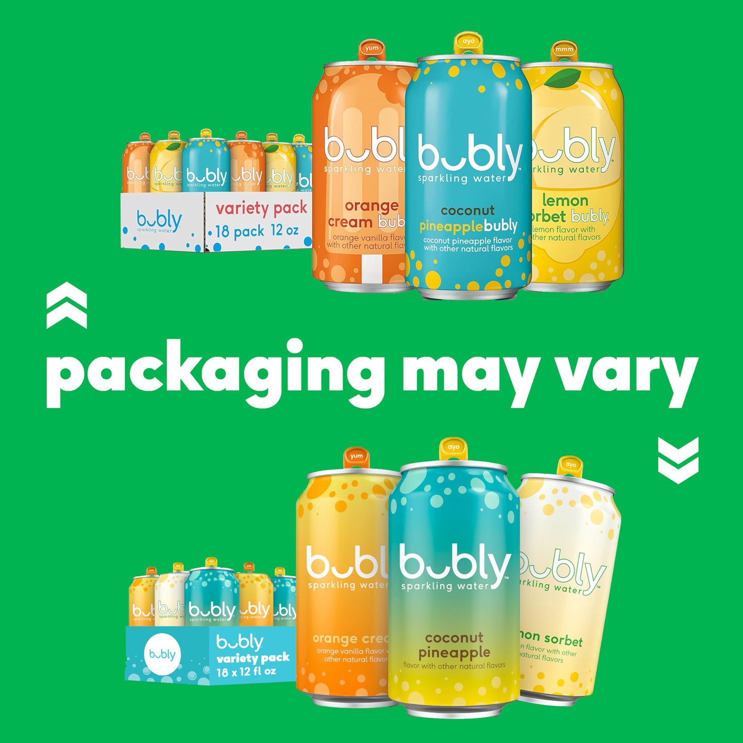 Bubly Sparkling Water Citrus Variety Pack, Zero Sugar, 12 Fl Oz Cans, Pack of 18