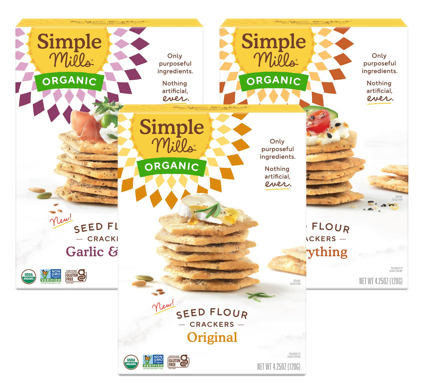 Simple Mills Organic Seed  Ers Variety Pack (Original, Everything, Garlic & Herb) - Gluten Free, Vegan, Healthy Snacks, Paleo Friendly, 4.25 Ounce (Pack Of 3)
