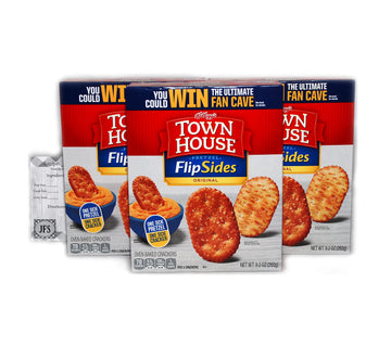 Pretzel Flipsides Original Townhouse Crackers - One Side Pretzel, One Side Cracker - 3 Packs of 9.2 Oz Boxes Bundled with a JFS 