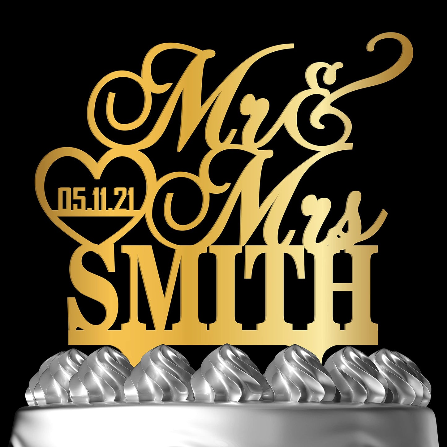 Wedding Cake Toppers, Personalized Mr & Mrs Heart, Wedding Date & Last Name To Be Bride & Groom | Mirrored Cake Toppers, Wedding