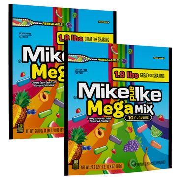 Mega Mix Mike and Ike Candy, 28.8 Ounce Bag (Pack of 2), Chewy Candy, Vending Machine Candy, Gummy Candy Mix