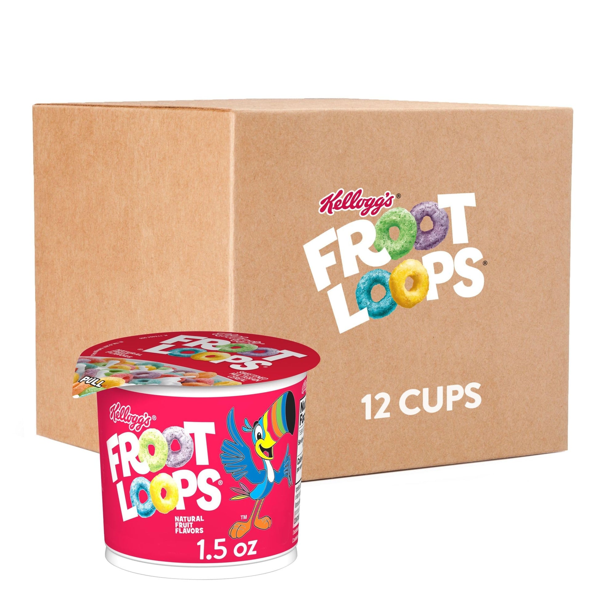 Froot Loops Breakfast Cereal Cups, Fruit Flavored, 1.5oz Pack of 12, Original