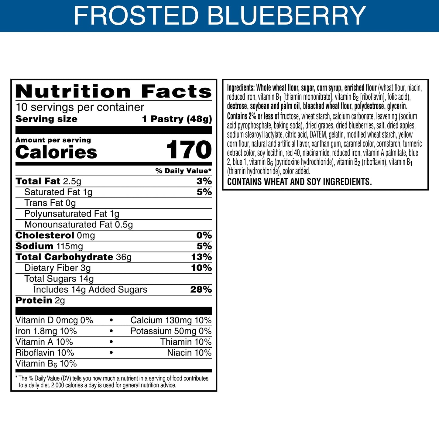 Pop-Tart Made with Whole Grain, Toaster Pastries, Frosted Blueberry, 1.76oz (120 Count)