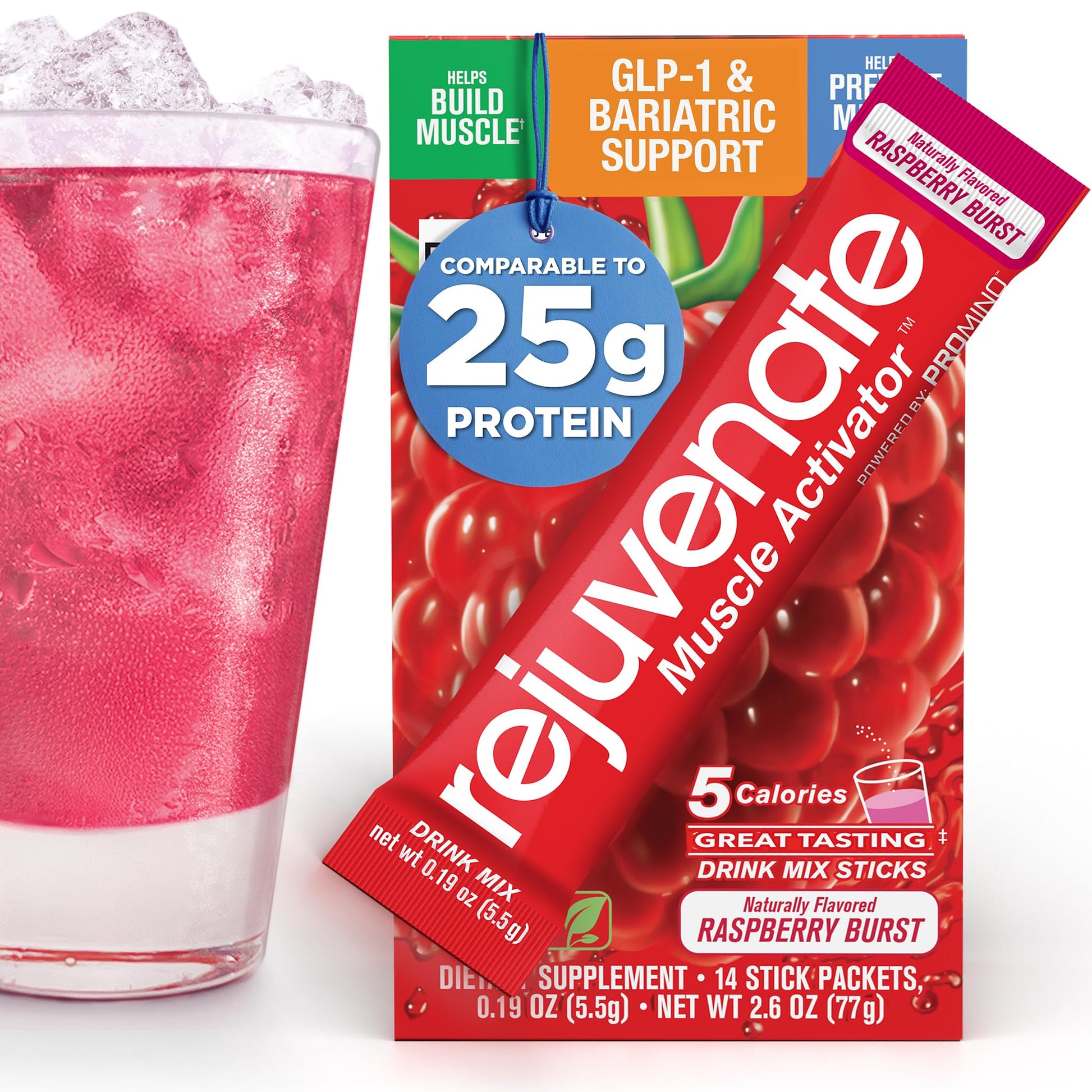 Rejuvenate, Perfect Amino Acid Blend, 1 Stick = 25g Whey Protein, 5 Calories, Vegan Friendly EAA + BCAA for Muscle Growth, Stren