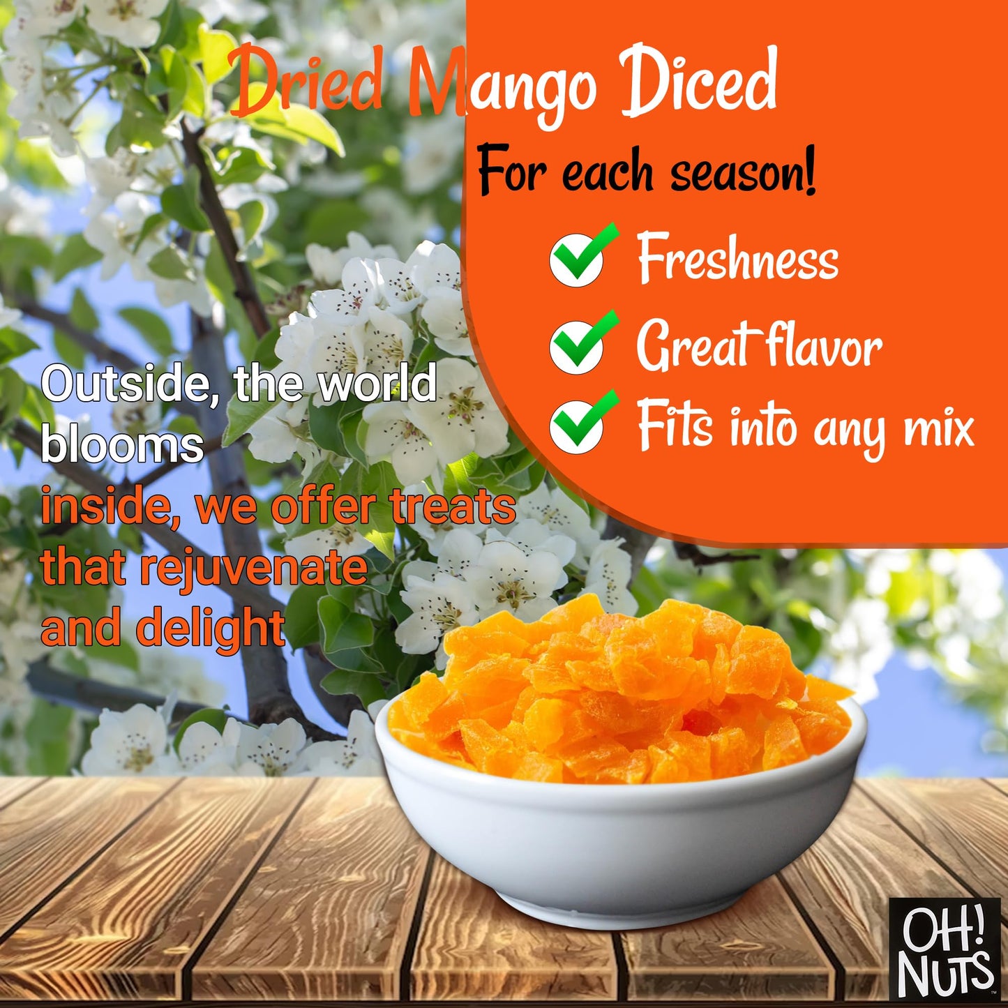 Dried Mango | 1 Lb - Sweetened Dried Fruit Diced | Dehydrated Fruit Bites | Packed In New York Zip-Seal Bag For Exceptional Freshness By Oh Nuts