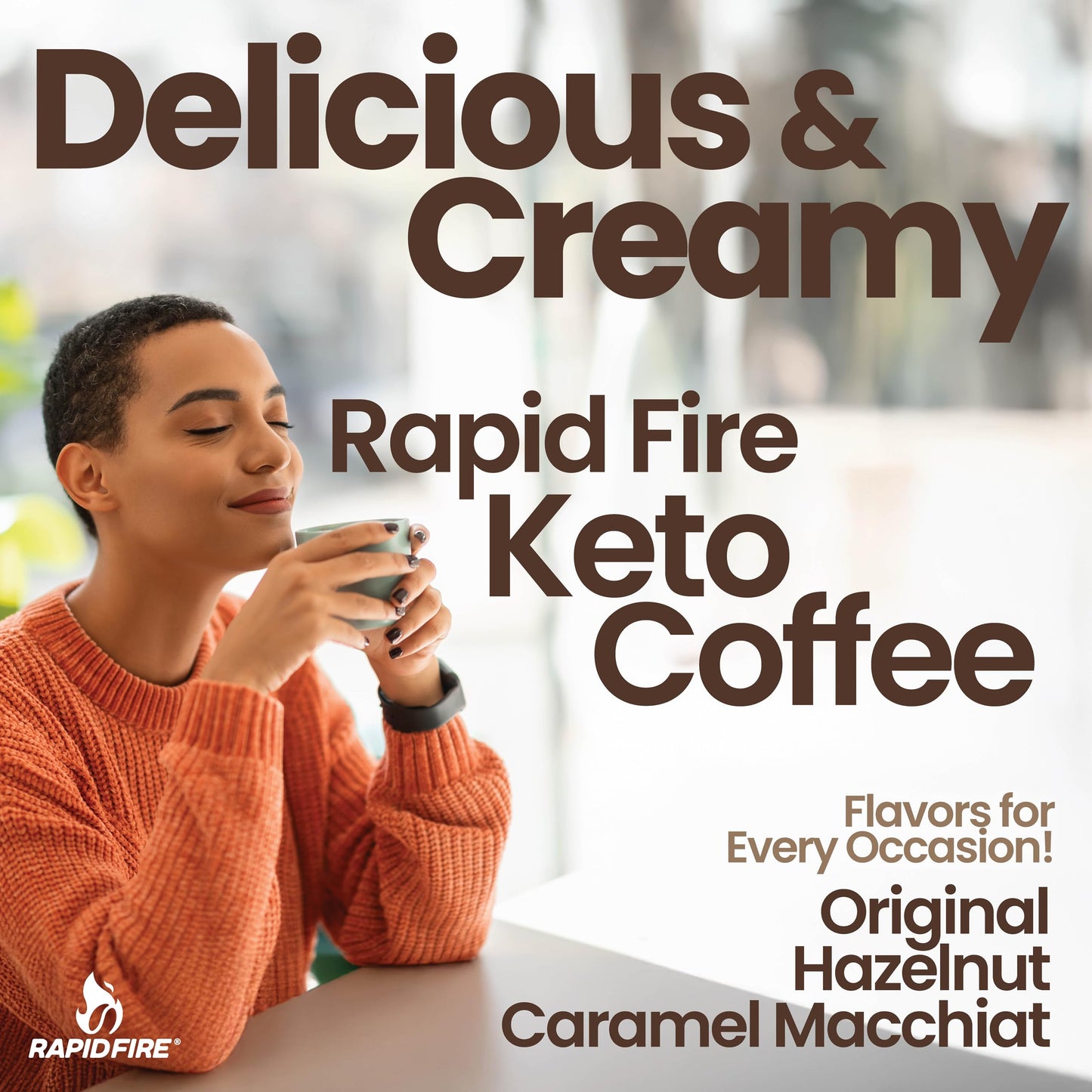 Rapid Fire Instant Keto Coffee Mix, Hazelnut Flavor, 7.93 Ounce, 15 Servings, Fair Trade, Grass Fed Butter, MCTs, Brown
