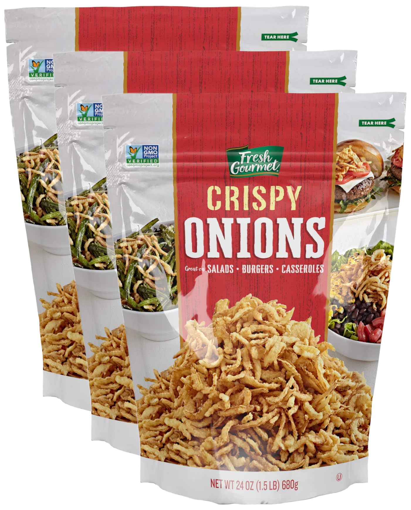 Fresh Gourmet Crispy Onions | 24 Ounce | Low Carb | Crunchy Snack and Salad Topper (Pack of 3)