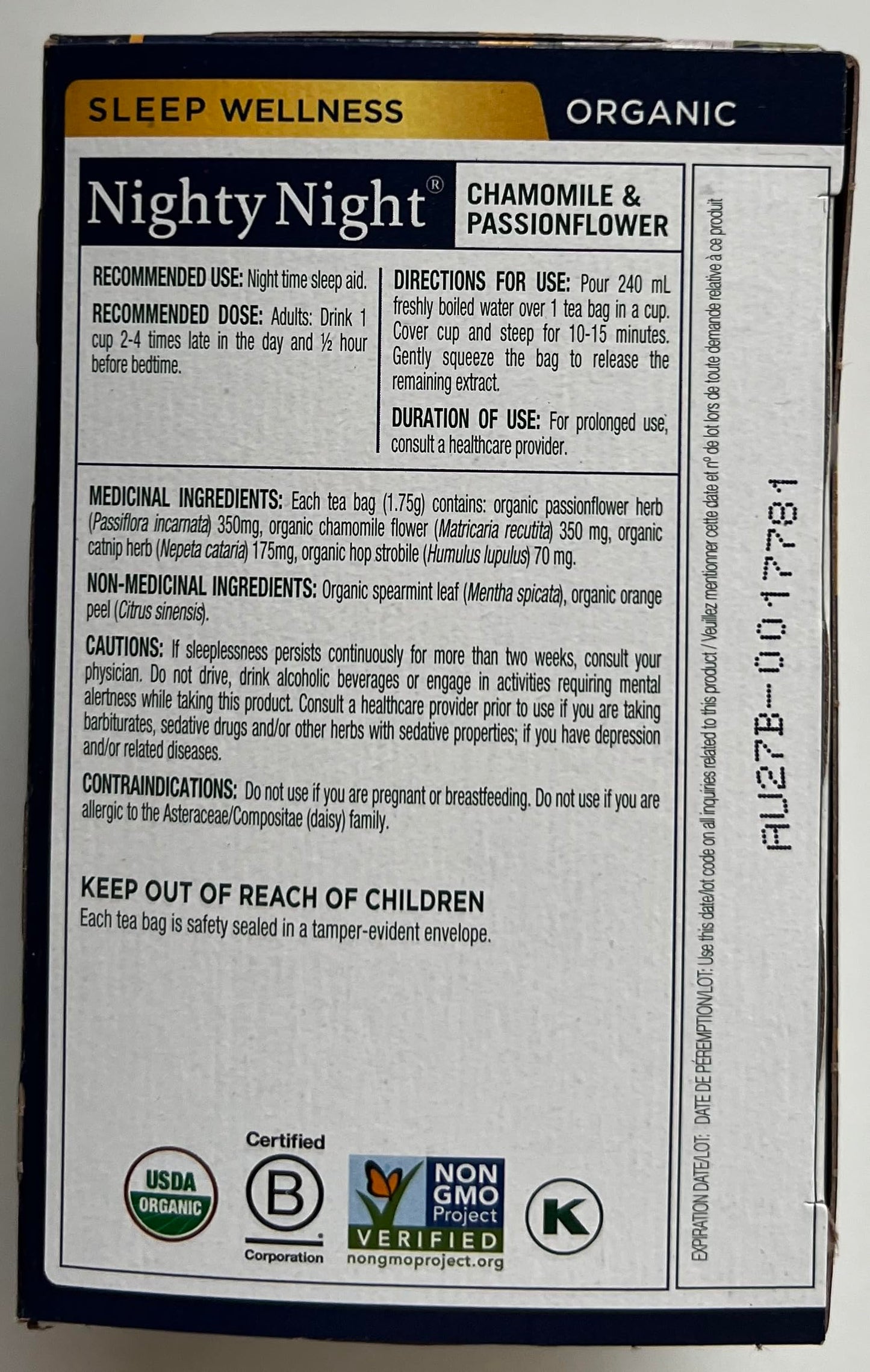 Traditional Medicinals Organic Nighty Night with Passionflower Herbal Tea, Promotes a Good Night   s Sleep, (Pack of 1) - 16 Tea