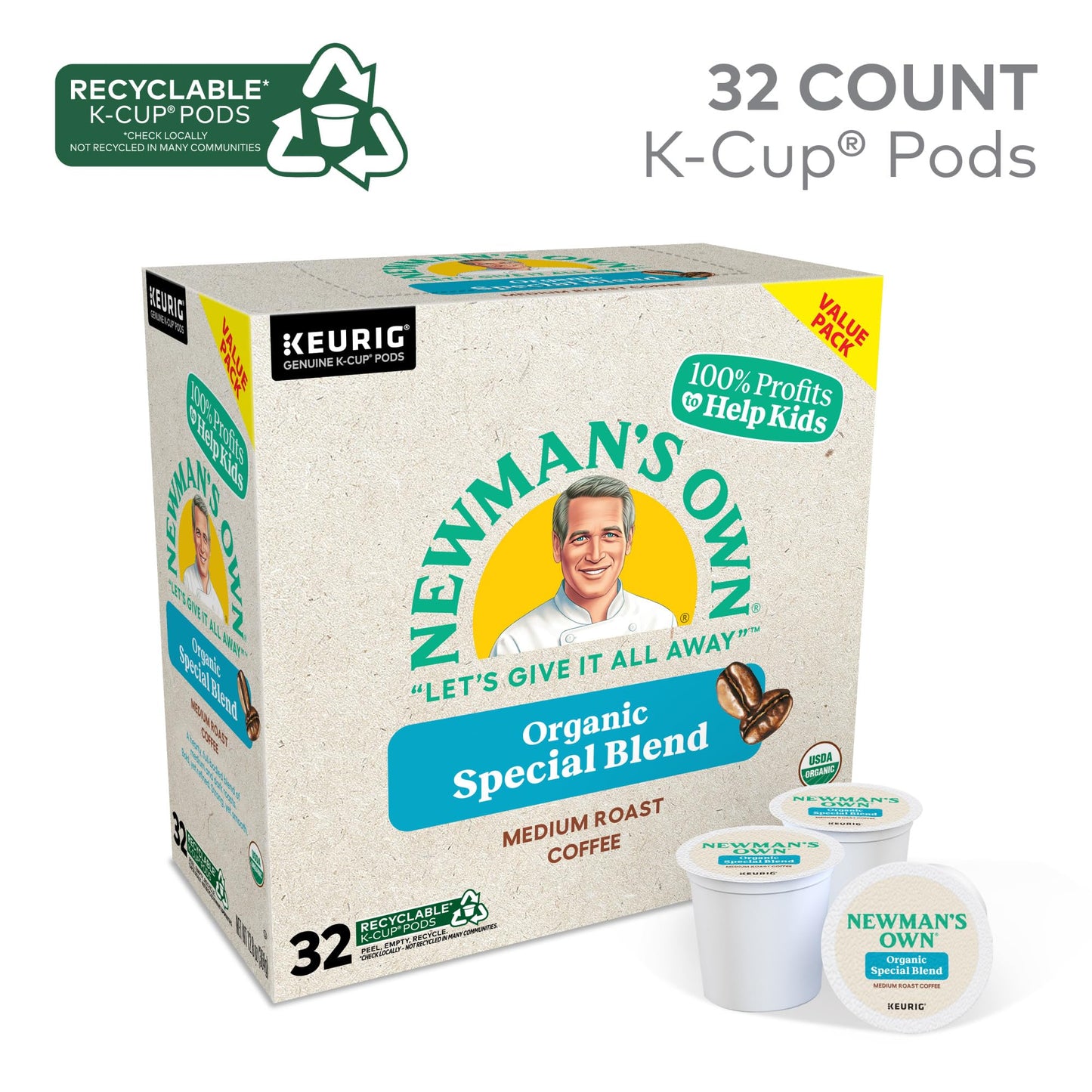 Newman'S Own Organics Newman'S Special Blend, Keurig Single-Serve K-Cup Pods, Medium Roast Coffee, 32 Count
