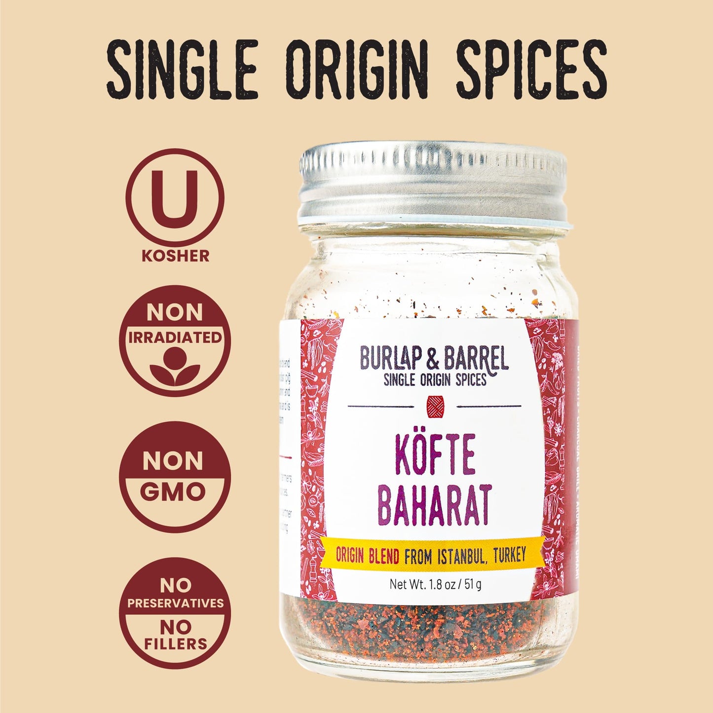 Burlap & Barrel Köfte Baharat Grilling Blend Spice - 1.8 oz Glass Jar