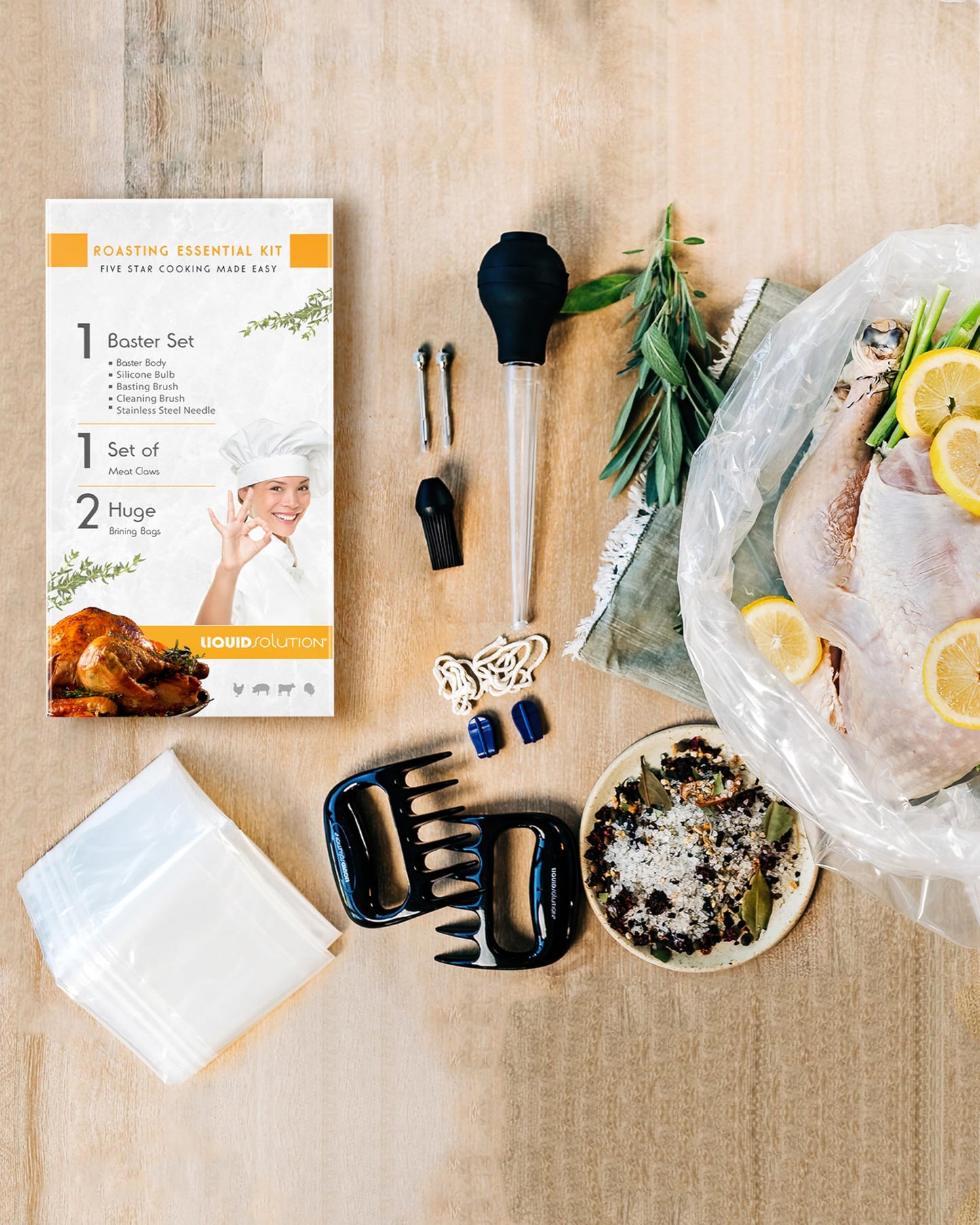 Two Oversized Heavy Duty Brining Bags, Along With Two Strong And Durable Meat Claws And A Turkey Baster Kit - Perfect For Large