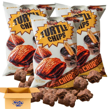 Munchmo Turtle Chips, Big 5.65Oz (160 Grams) 3 Packs, Turtle Chip Choco Churro Flavor, Crunchy Snack Perfect For On-The-Go Snack
