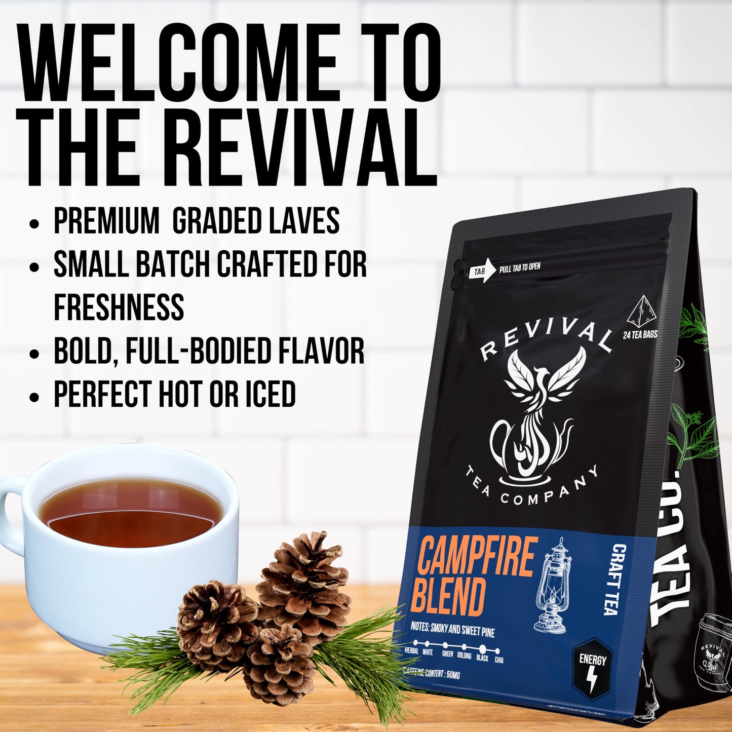 Revival Tea Company Campfire Blend Lapsang Souchong Black Tea - 24 Tea Bags