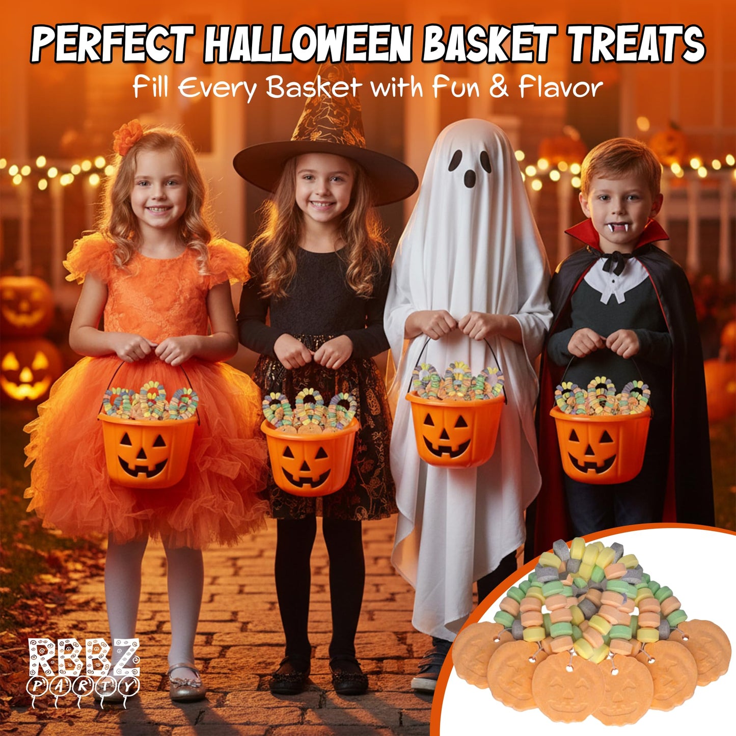 Pumpkin Candy Bracelets - 24 Thanksgiving Themed Snacks - Individually Wrapped Bulk Candy - Fall Goodies - Class Treats & Kids P